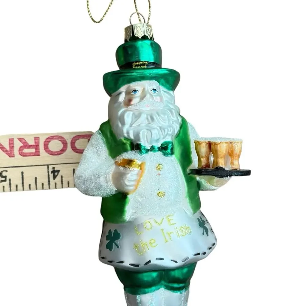 Love The Irish Santa Barkeep Green White Gold‎ Pints Beer Christmas Ornament